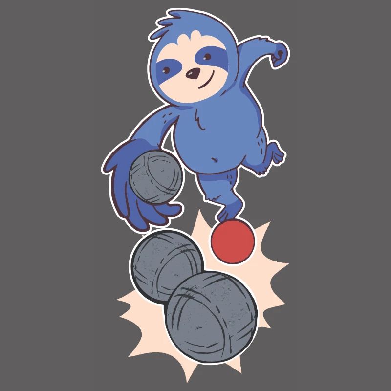 Sloth boules player throws boules balls petanque