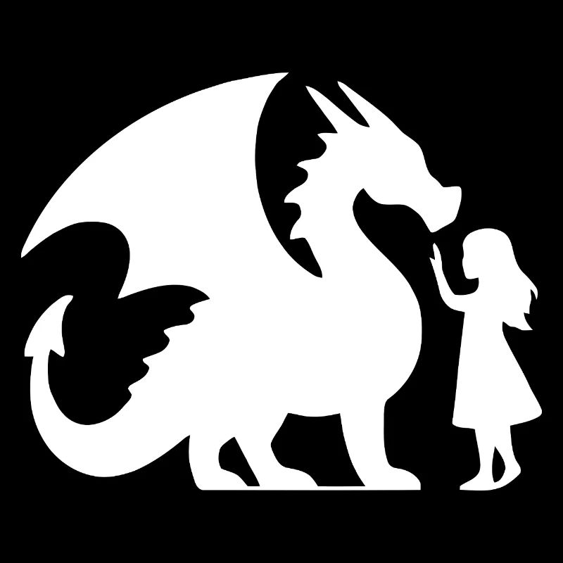 Episches Drachen- und Mädchen-Silhouetten-Design
