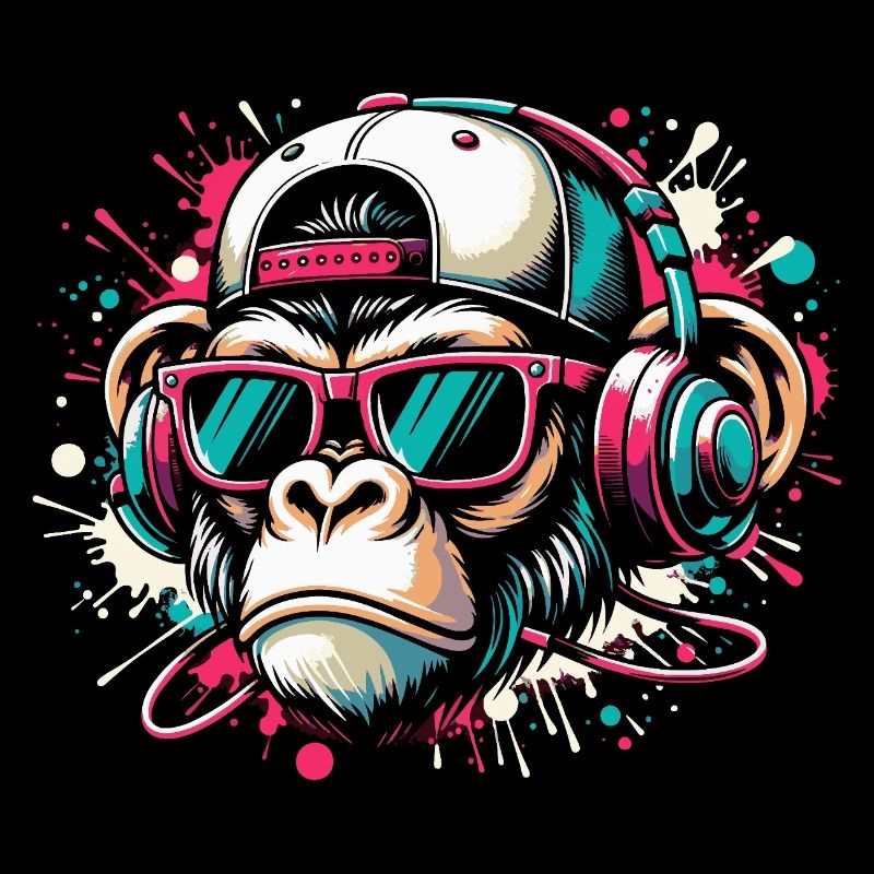 Cool monkey with sunglasses and beats