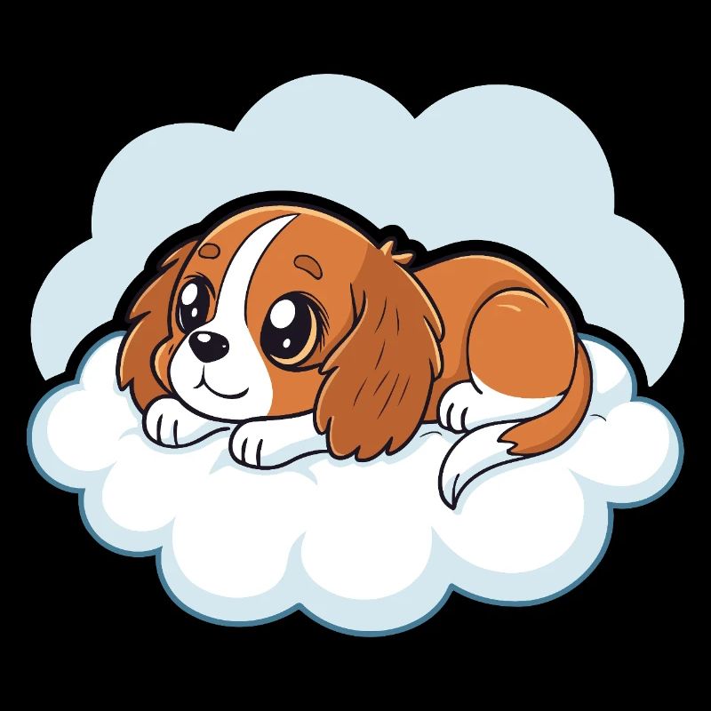 Chiot Cavalier King Charles rêveur sur un nuage