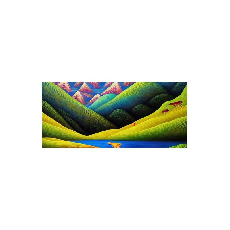 Landschaft mit See, Boot und Berge