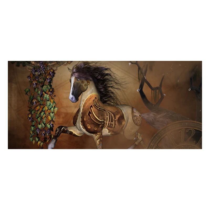 Beau cheval steampunk avec cape et engrenages