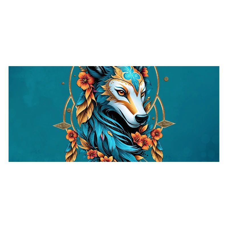Stylized wolf with bright blue and gold fur