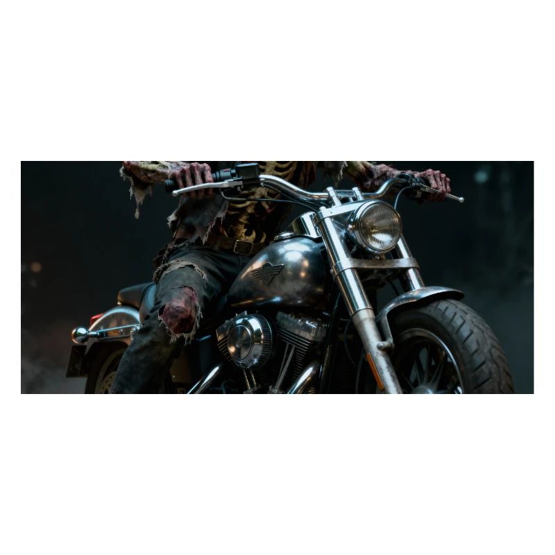 Zombie biker on motorcycle in pit light
