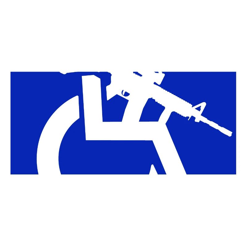 Bild eines Rollstuhlfahrers mit einem Gewehr #