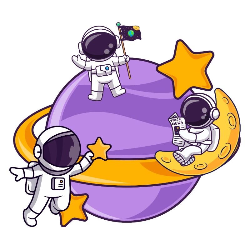 Astronaut team in space moon sphere