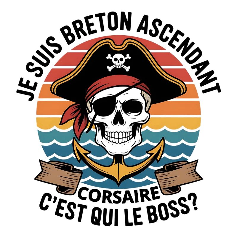 Tête de Mort Pirate à Ancre Colorée