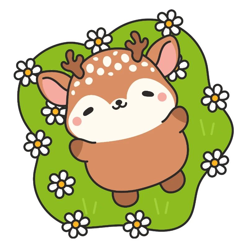 Cute Deer in Bloom on Green Grass