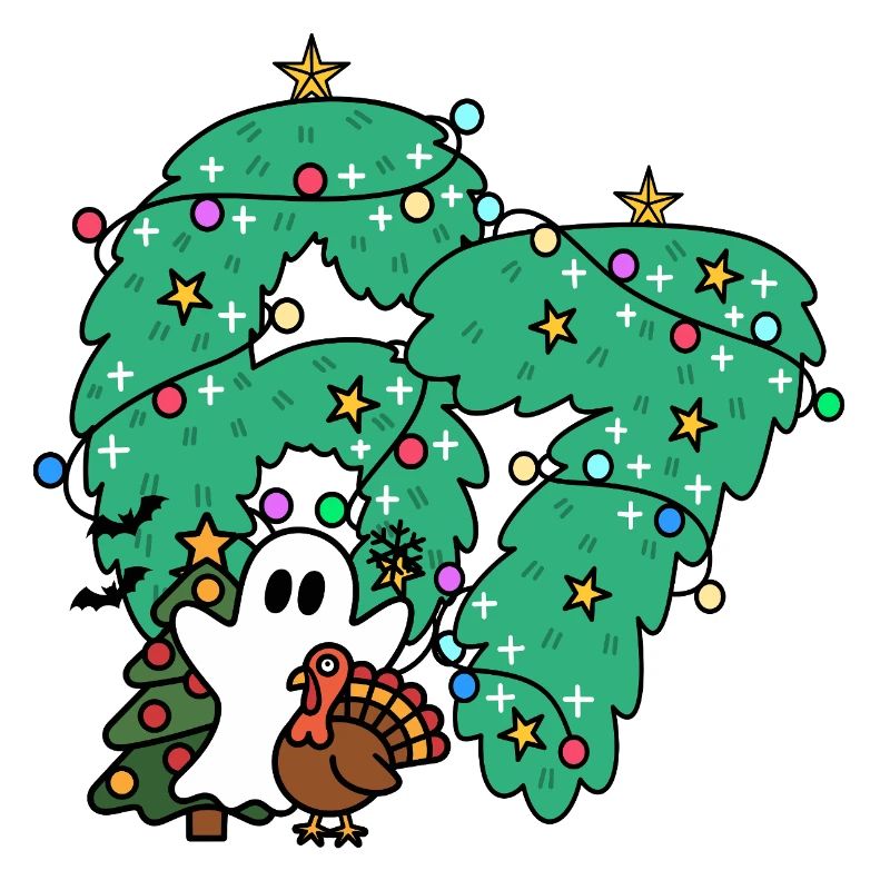 67 number Whimsical Ghost Under Festive Evergreen 