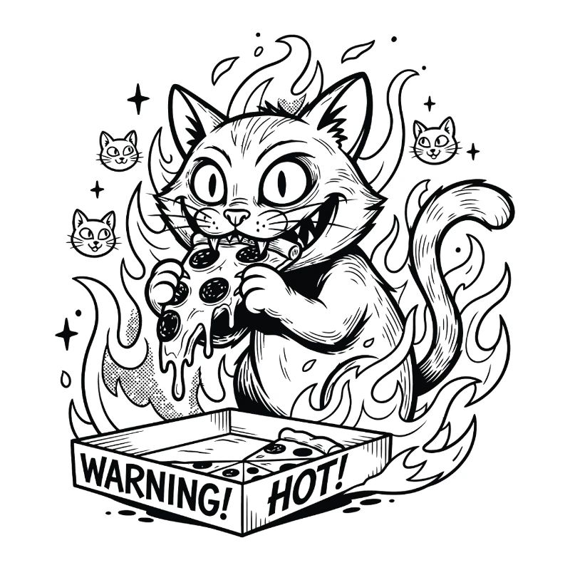 Flaming Cat in a Warning Box Pizza