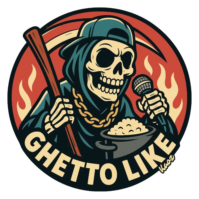 Skelett mit Mikrofon und Ghetto Like
