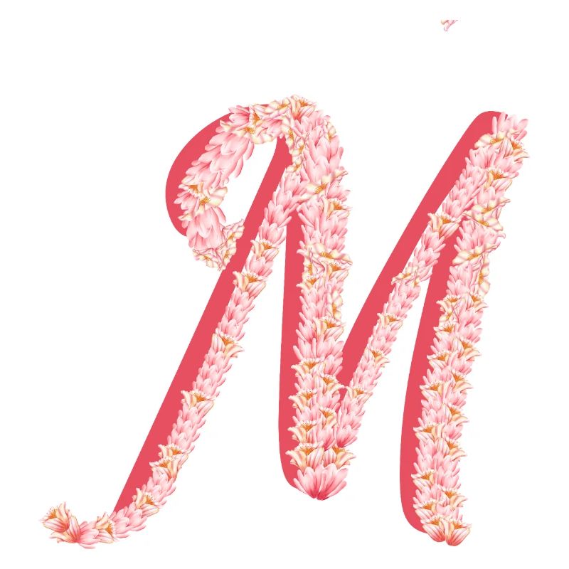Initial M de fleurs roses