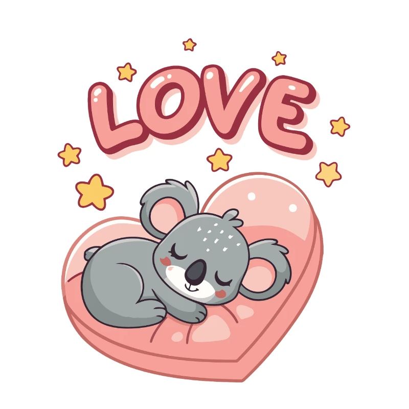 Koala sleeps on pastel heart