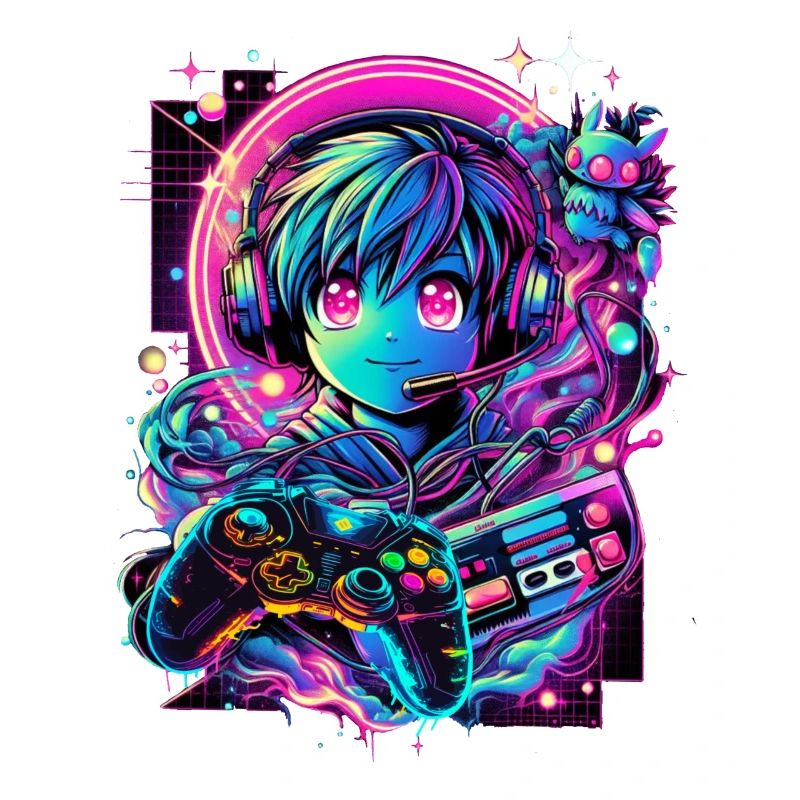 Gamer Controller Anime Synthwave Art