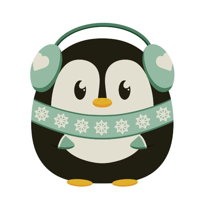 Pingouin mignon avec cache-oreilles en mode hiver