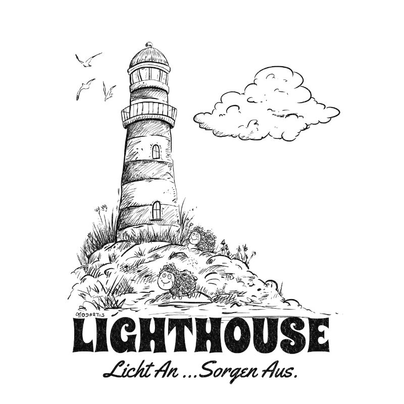 Leuchtturm Sketch Meer Urlaub Spruch