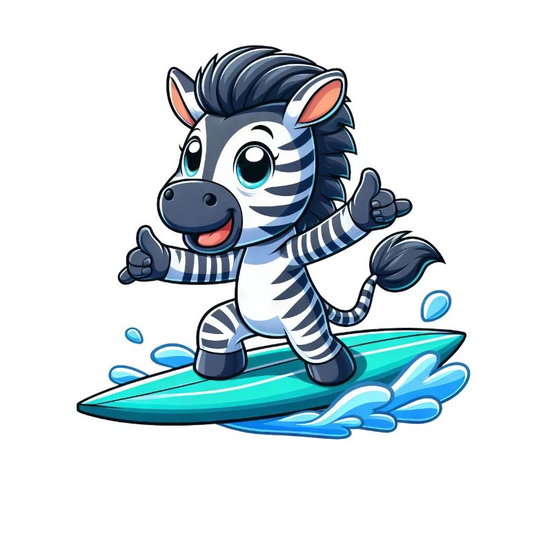 Cute Zebra Surfer Surfboard Surfing Summer