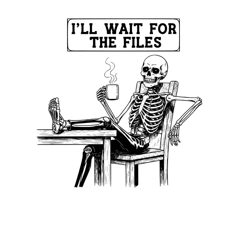 Bureau du chef de projet Squelette Meme en attente