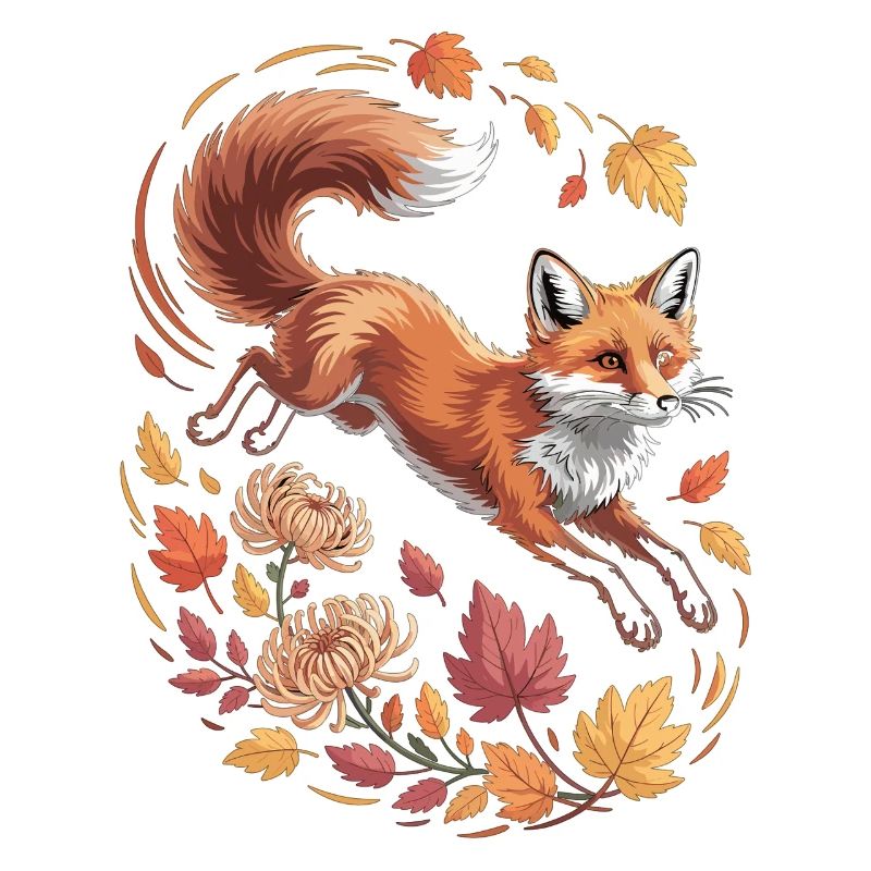 Fuchs mit Herbstblättern