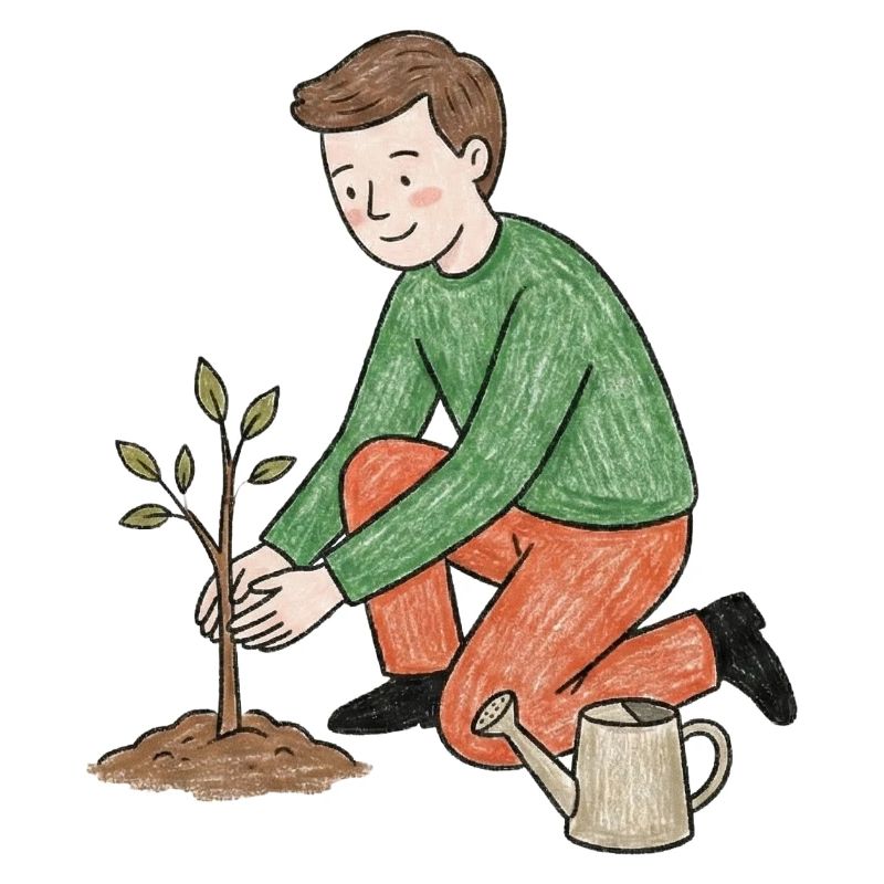 Junger Gärtner pflanzt einen Trieb