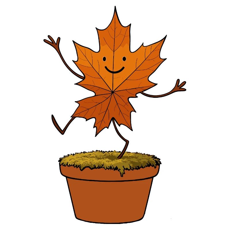 Comic Laubblatt Blatt tanzt Wald Herbst Topf Smile