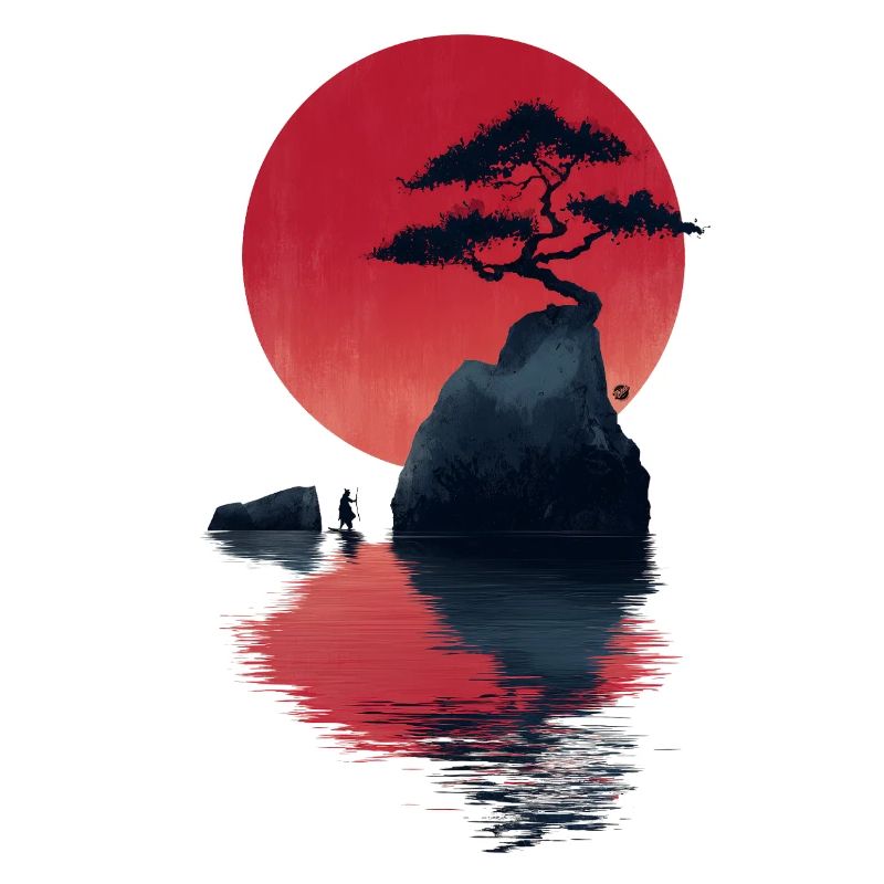 Île du Coucher de Soleil Zen Rouge