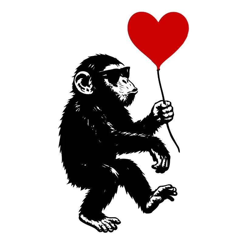 Affe mit rotem Herz Ballon