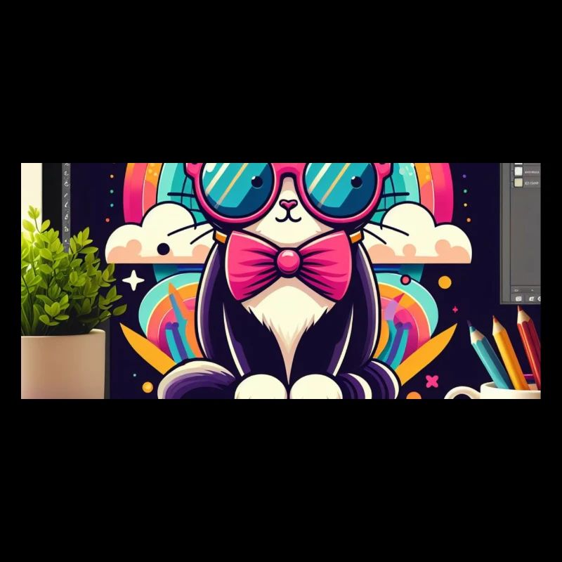 Chat studieux à lunettes
