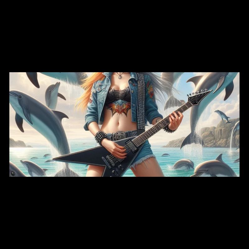 Guitariste de métal parmi les dauphins