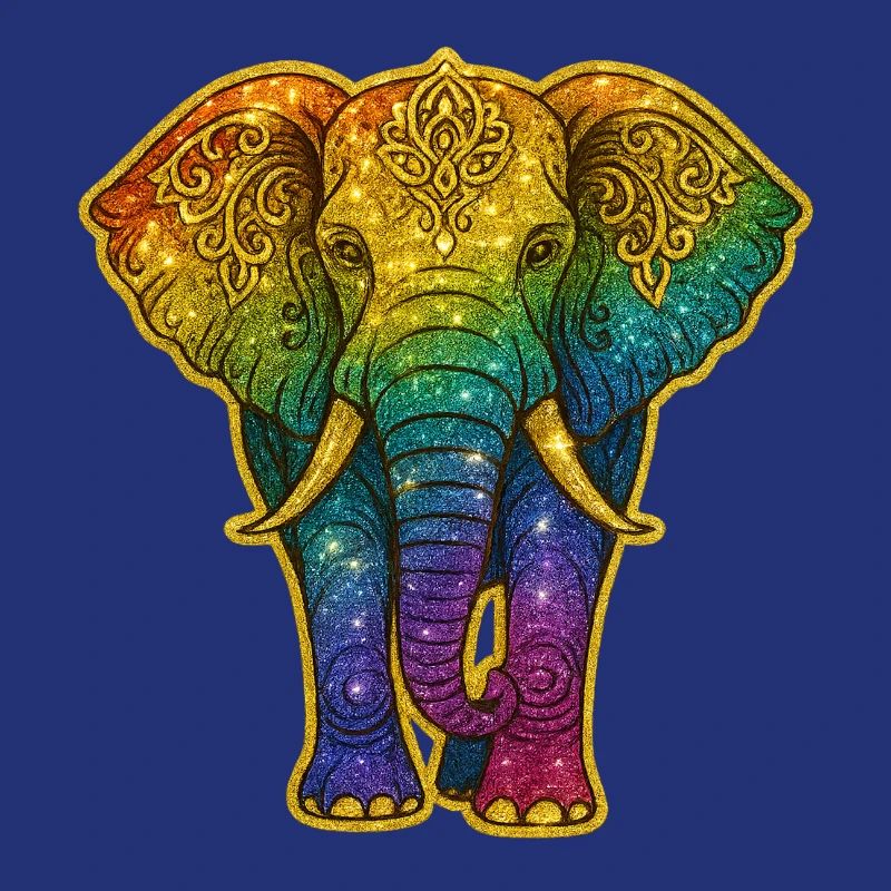 Rainbow elephant with gold pattern