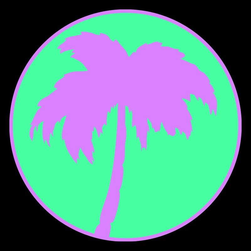 Neon Palm Tree Circle Silhouette