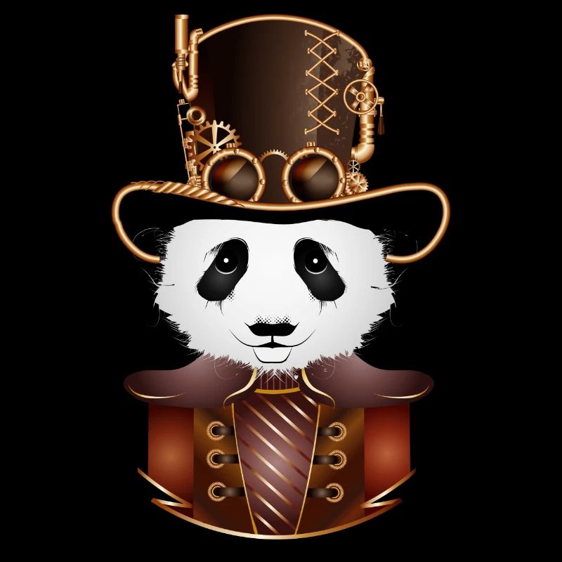 Steampunk Panda Bear avec un look de chapeau cylindre antique