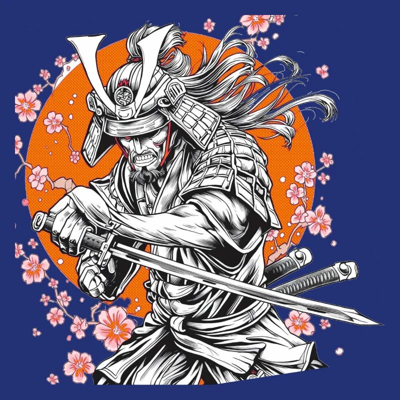 Samurai mit Sakura und Orange Circle