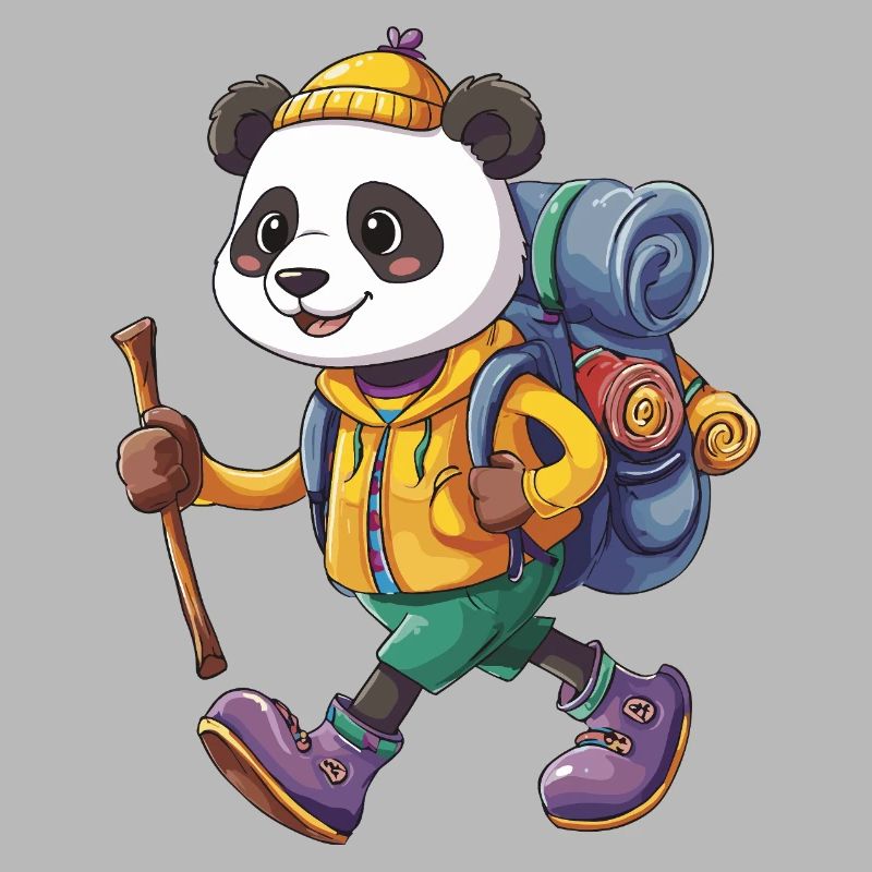 Cute Panda Hiking Camping Adventure Backpacker