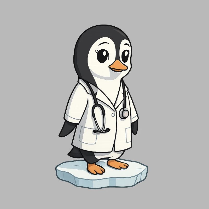 Pflege-Pinguin im Arztkittel