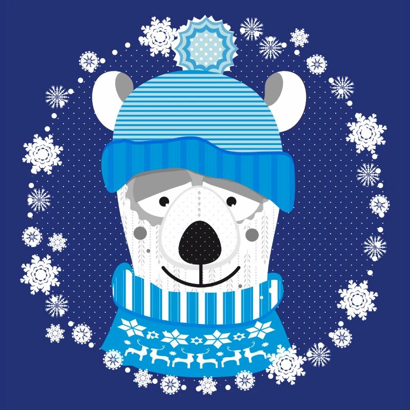 Eisbär mit Mütze und Pulli