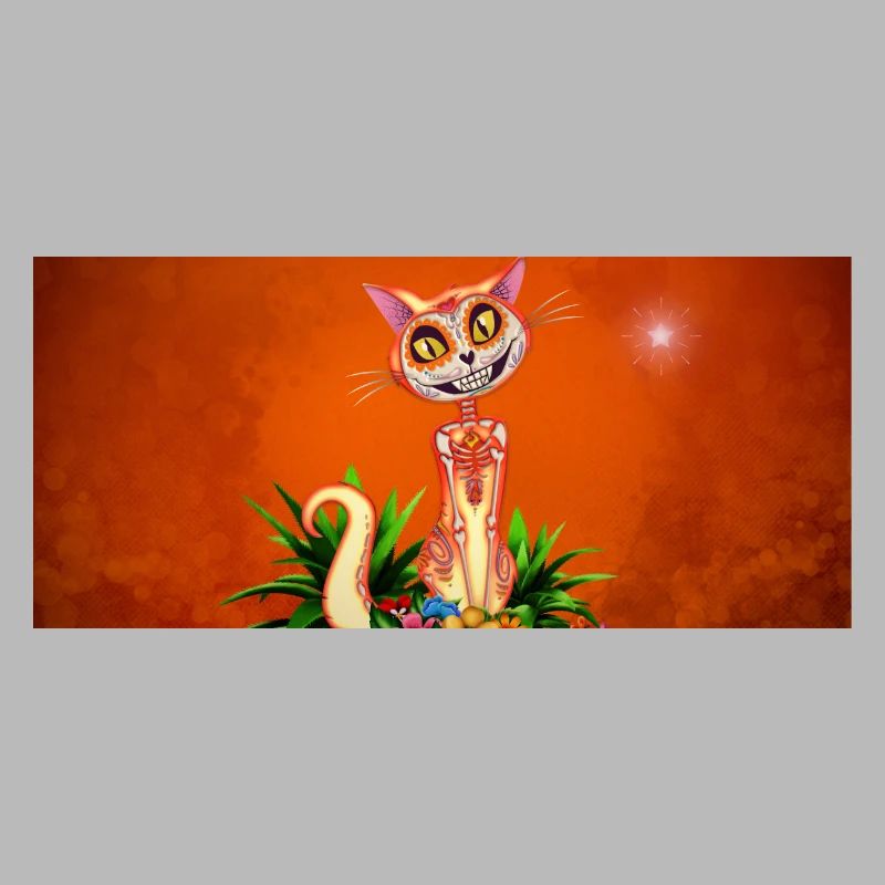 Mignon chat crâne de sucre avec des fleurs
