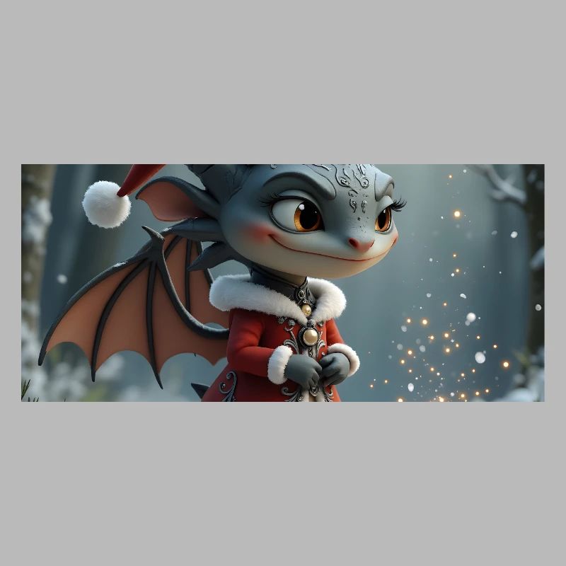 Dragon de Noël dans la forêt enneigée