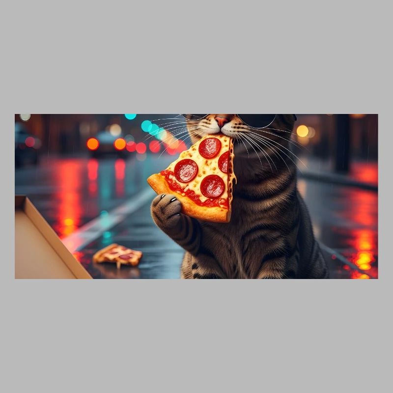 PizzaCat in neon rain