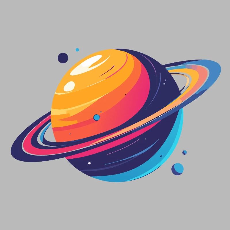 Neon Planet Cosmos Planet with Ring and Moons