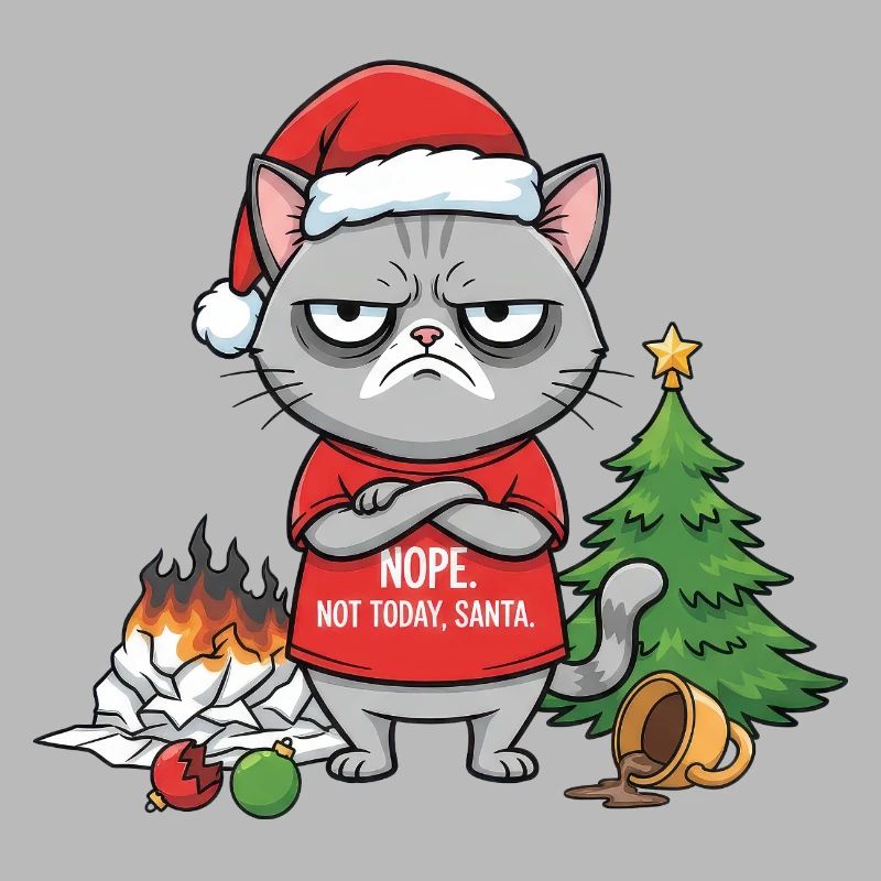 Grimmiger Weihnachtskater verweigert Santa