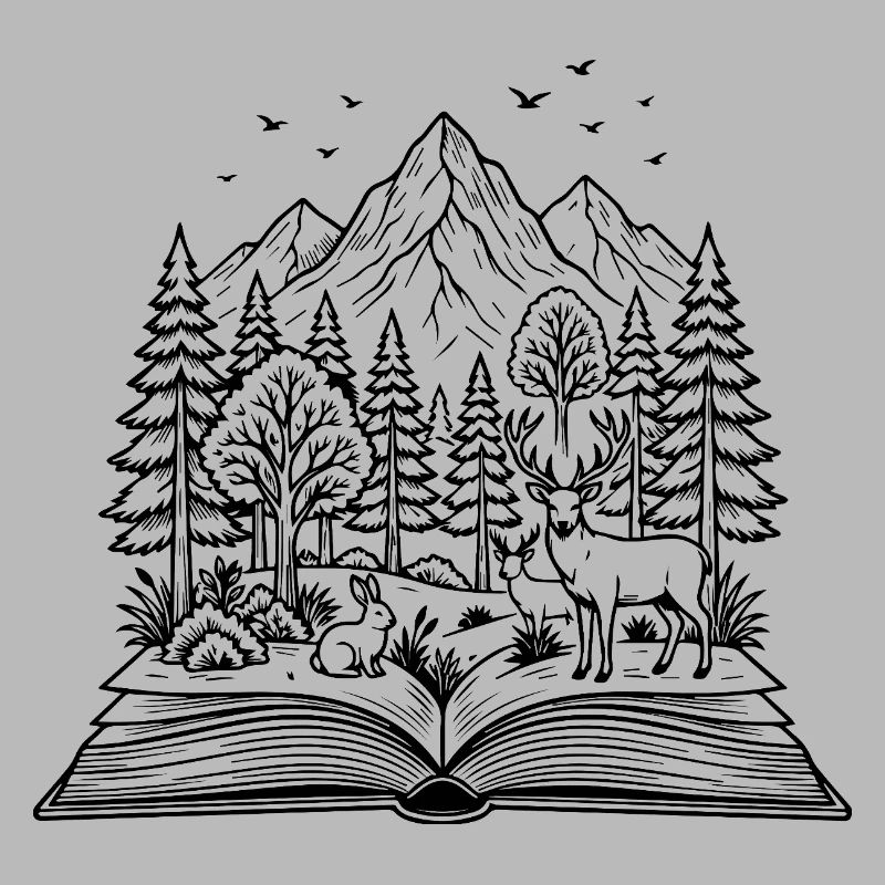 Mountains, Forest and Open Book