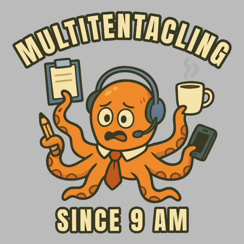 Multitasking von Oktopus um 9 Uhr morgens.
