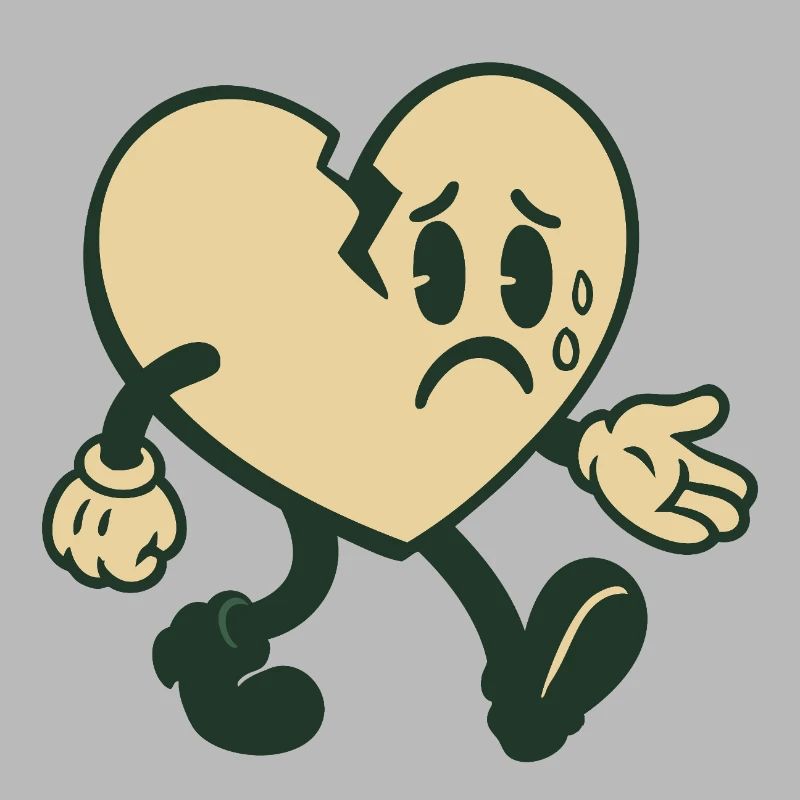Broken heart with sad expression