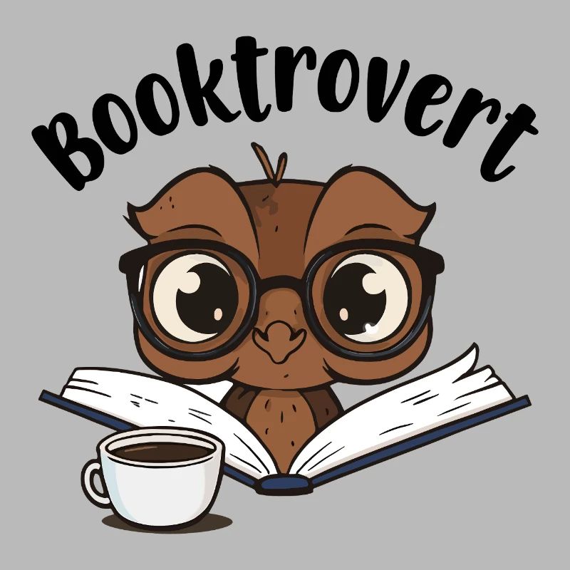 Booktrovert Eule mit Buch und Kaffee