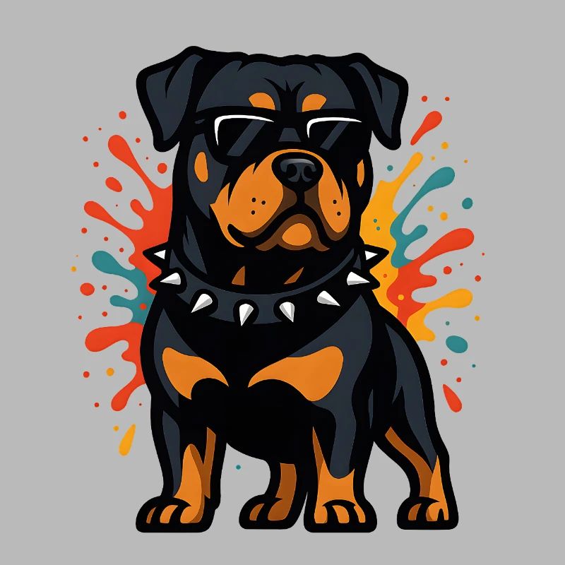 Chien rottweiler avec explosion de couleurs