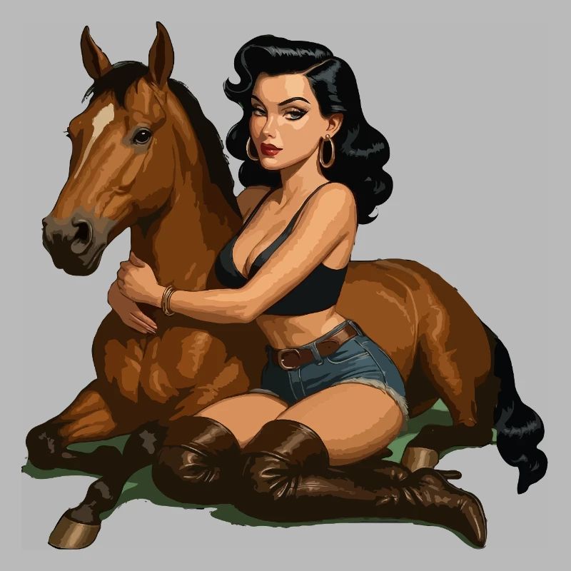 Pin-up Cavalier avec Cheval