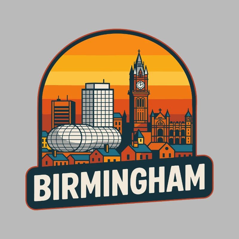 Vintage Birmingham Skyline Retro Sunset Design