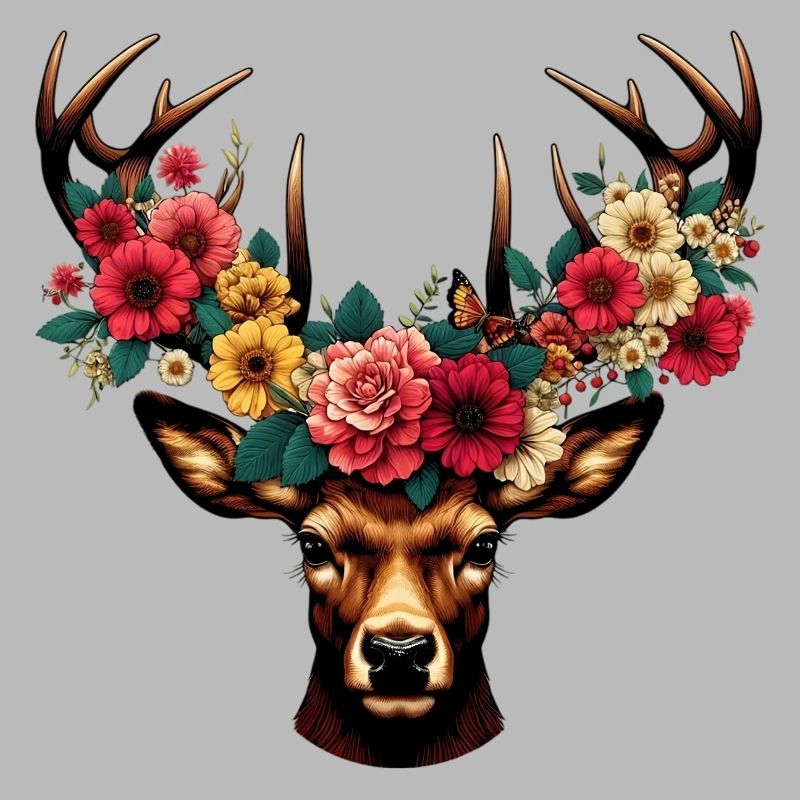 Cerf avec des fleurs