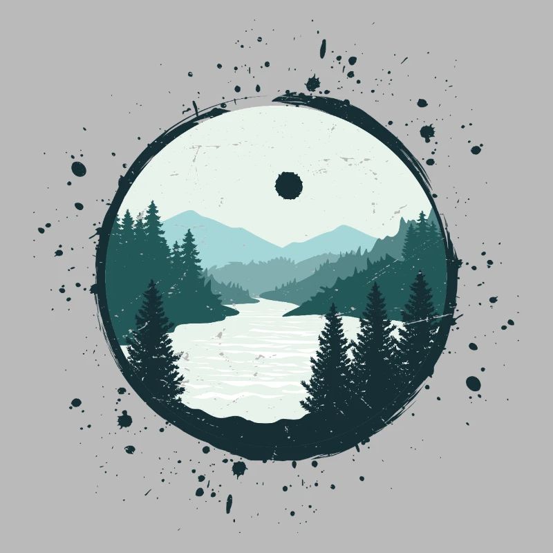 Serene Mountain River Landscape Tee